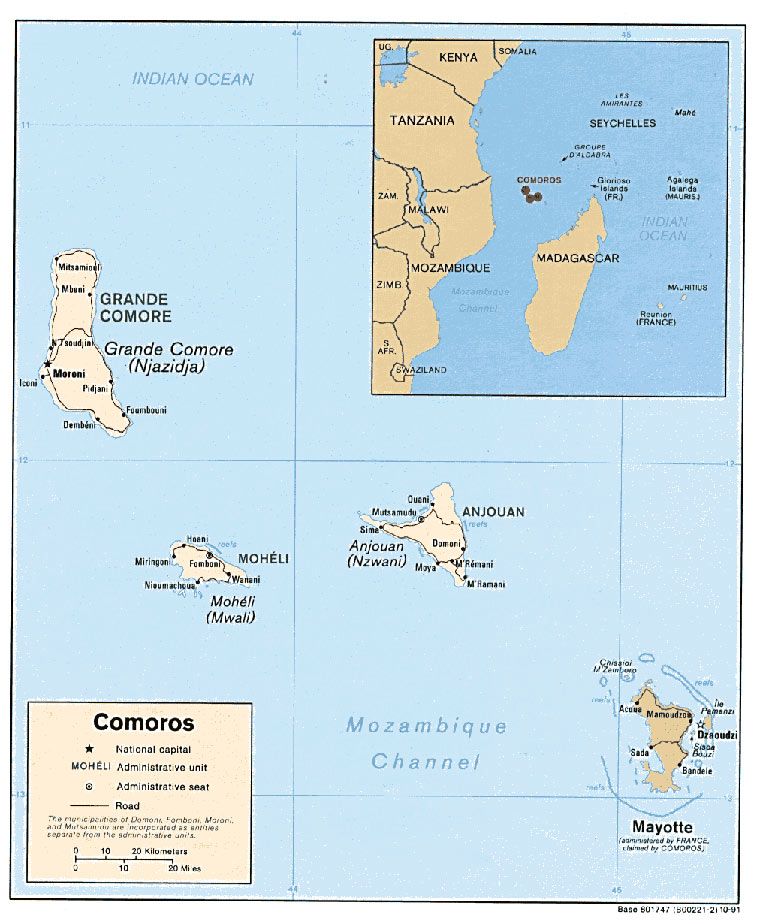 карта административного деления Коморских островов