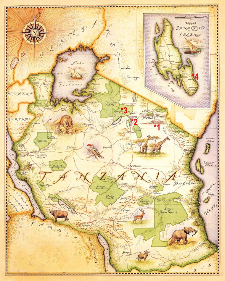 карта национальных парков Танзании