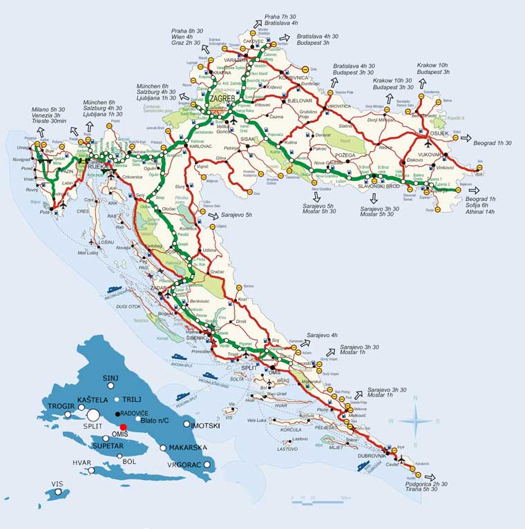 карта автомобильных дорог Хорватии