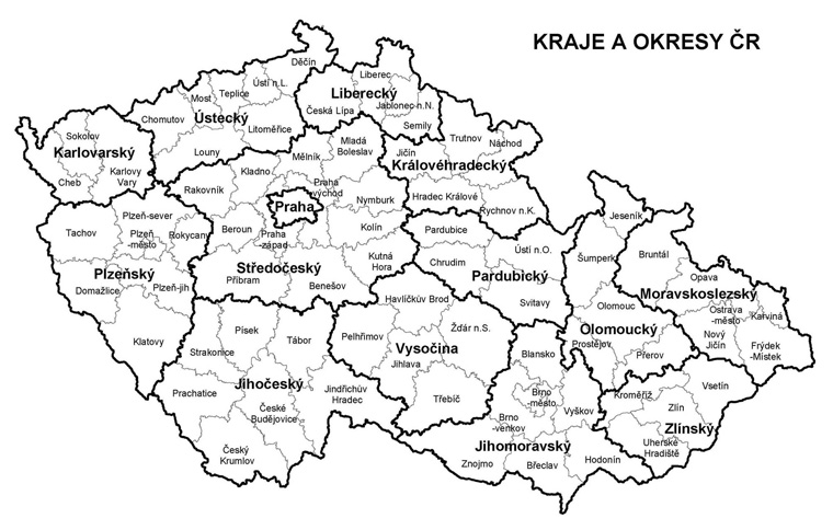 карта районов Чехии