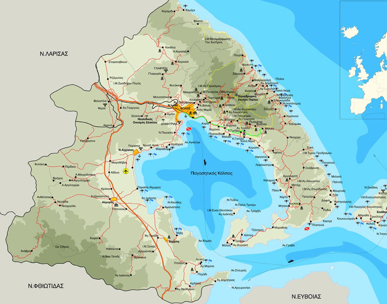 карта полуострова Пелион