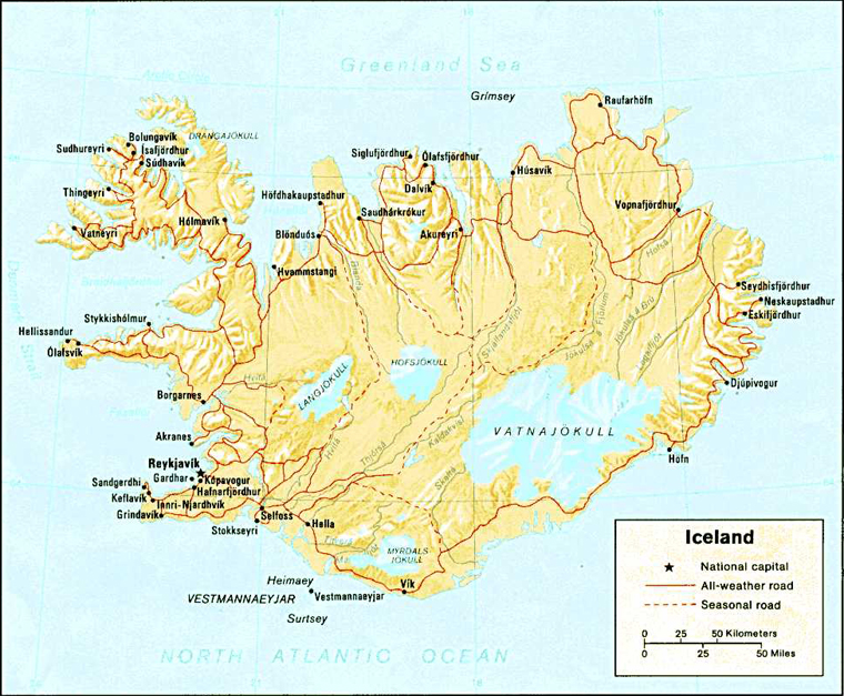 карта автомобильных дорог Исландии