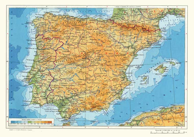 физическая карта Испании на русском